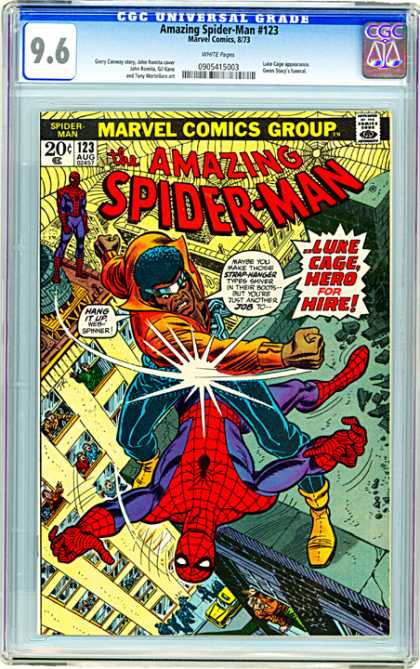 CGC Graded Comics - Amazing Spider-Man #123 (CGC) - Amazing Spider-man 123 - Spider-man - Luke Cage Hero For Hire - Hang It Up Web Spinner - Fighting