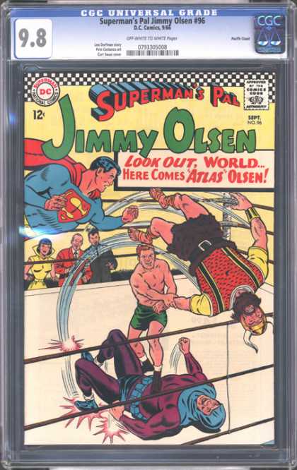 CGC Graded Comics - Superman's Pal Jimmy Olsen #96 (CGC) - Look Out World - Atlas Olsen - Jimmy Olsen - Supermans Pal - Wrestling