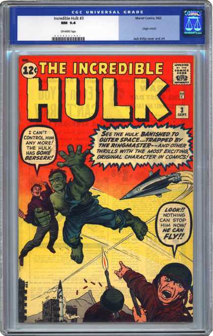 CGC Graded Comics - Incredible Hulk #3 (CGC) - Flying Hulk - Rocket Ships - Soldiers - David Banner - Mountains