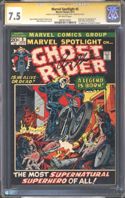 CGC Graded Comics - Marvel Spotlight #5 (CGC) - Is He Alive Or Dead - Flaming Head - Ghost Rider - Motorcycle - A Legend Is Born