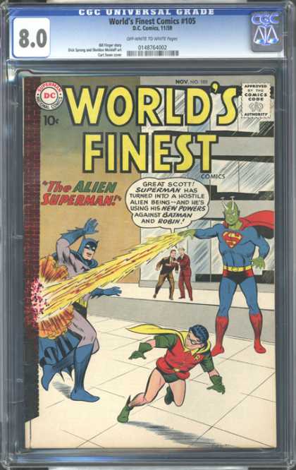 CGC Graded Comics - World's Finest Comics #105 (CGC) - Alien Superman - Batman - Robin - Hostile Alien - Fire