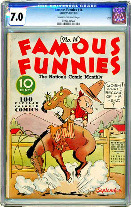 CGC Graded Comics - Famous Funnies #14 (CGC) - Horse - Bucking - Cowboy - Spurs - Ranch