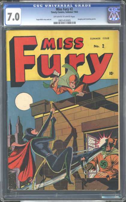 CGC Graded Comics - Miss Fury #2 (CGC) - Superheroes - Kick - Wall - Window - Moon