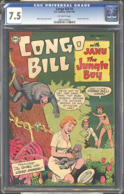 CGC Graded Comics - Congo Bill #3 (CGC) - The Girl Who Loved Danger - Janu The Jungle Boy - Too L-late Congo Bill Look - Baboons - Jungle