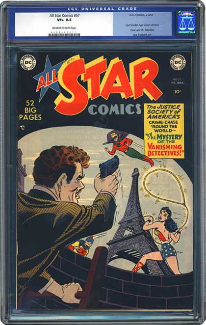 CGC Graded Comics - All Star Comics #57 (CGC) - Wonder Woman - Lasso - Mustache - Eiffel Tower - Gun