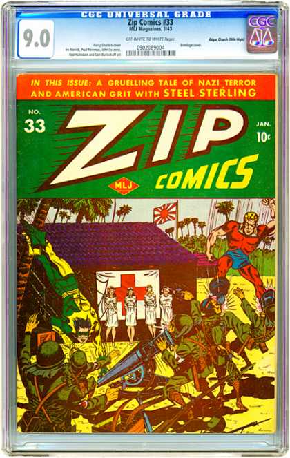 CGC Graded Comics - Zip Comics #33 (CGC) - Zip - Soldier - Nurse - Japan Flag - Trees