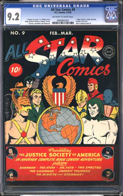 CGC Graded Comics - All Star Comics #9 (CGC) - All Star Comics - Starman - Justice Society Of America - Hawkman - The Atom