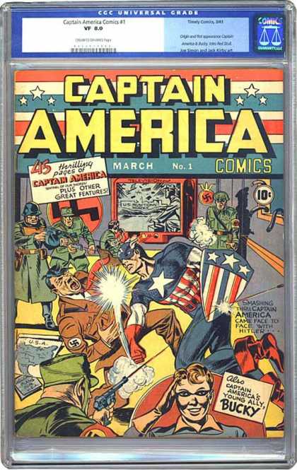 CGC Graded Comics - Captain America Comics #1 (CGC) - Bucky - Nazi - Guns - Shield - Stars