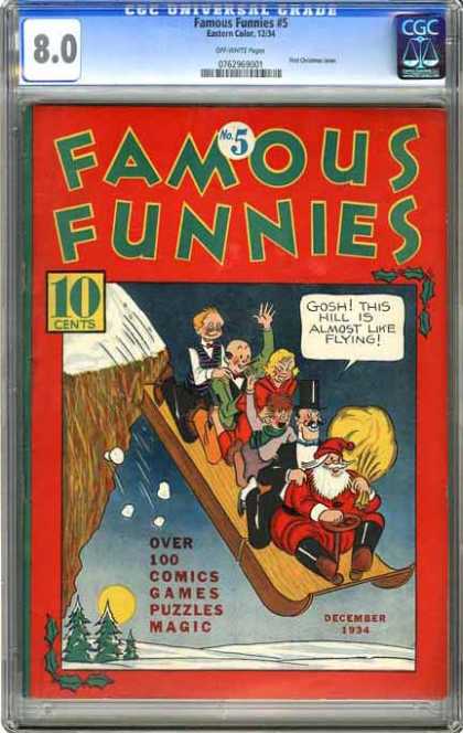 CGC Graded Comics - Famous Funnies #5 (CGC) - Santa Claus - Sleigh - Winter - Fall Off Edge - Snow