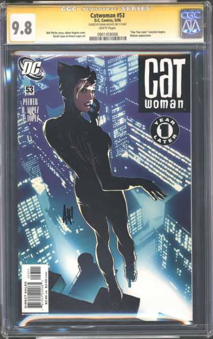 CGC Graded Comics - Catwoman #53 (CGC) - Cat Woman - Black Dress - Street Lights - Buildings - White Face