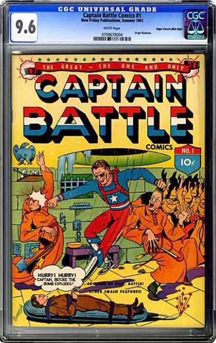 CGC Graded Comics - Captain Battle Comics #1 (CGC) - Captain Battle - Man - Fight - Wall - Prison