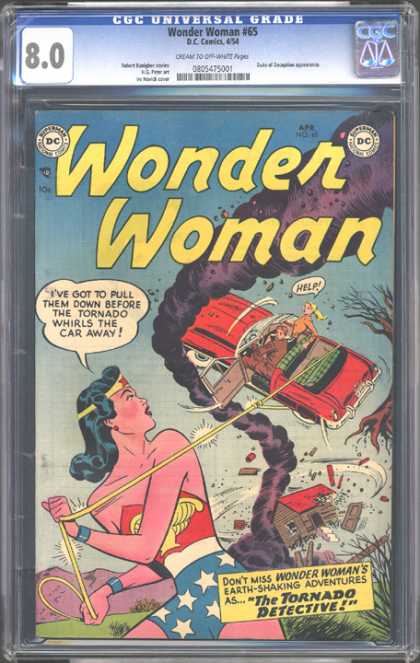 CGC Graded Comics - Wonder Woman #65 (CGC) - Red Car - Tornado - Golden Lace - American Flag - Tree