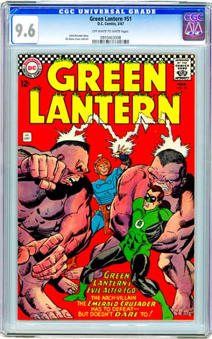 CGC Graded Comics - Green Lantern #51 (CGC) - The Emerald Crusader - Large Red Rock Monsters - Red Mind Controlling Helmet - Man In Blue Armor - Red Loin Cloth