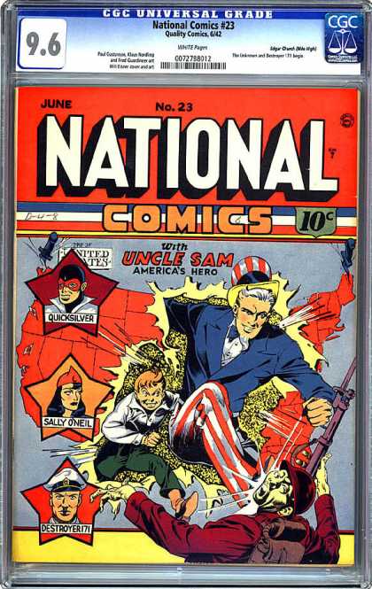 CGC Graded Comics - National Comics #23 (CGC) - Quicksilver - Uncle Sam Americas Hero - Destroyer 171 - Sally Oneil - Map Of America
