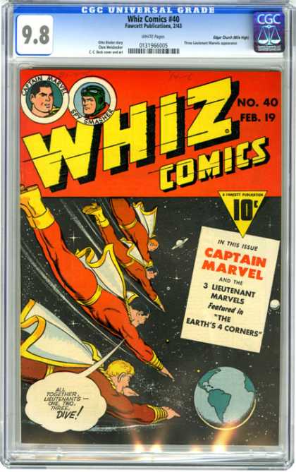 CGC Graded Comics - Whiz Comics #40 (CGC) - Earth - Globe - All Together Lieutenants One Two Three Dive - Planets - Space