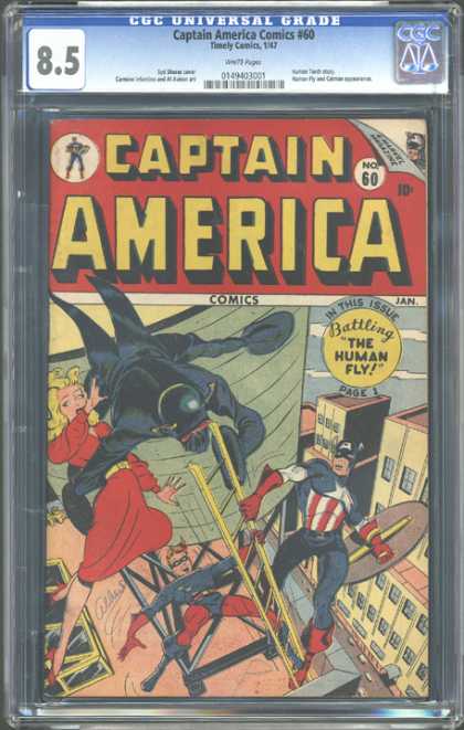 CGC Graded Comics - Captain America Comics #60 (CGC) - Battling The Human Fly - Human Fly - Number 60 - Girl - Ladder