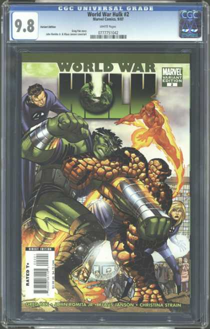 CGC Graded Comics - World War Hulk #2 (CGC) - Earth - The Thing - Flames - Building - Green