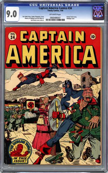 CGC Graded Comics - Captain America Comics #34 (CGC) - Shield - Soldier - Nazi - War - Knives
