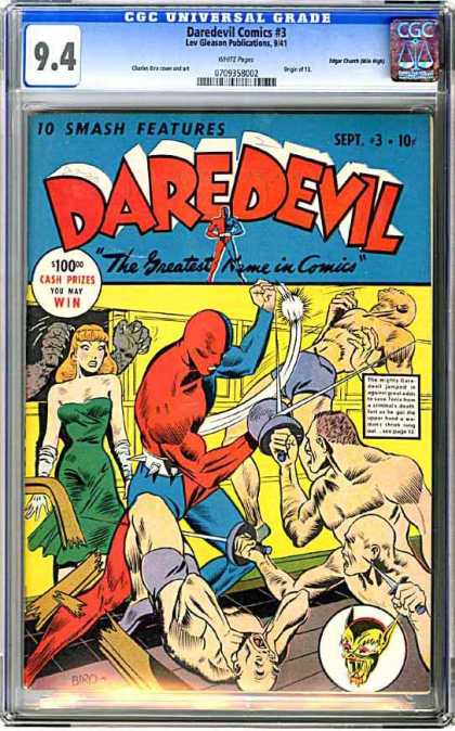 CGC Graded Comics - Daredevil Comics #3 (CGC) - Fighting - Super Heros - Girl - Broken Board - Punch