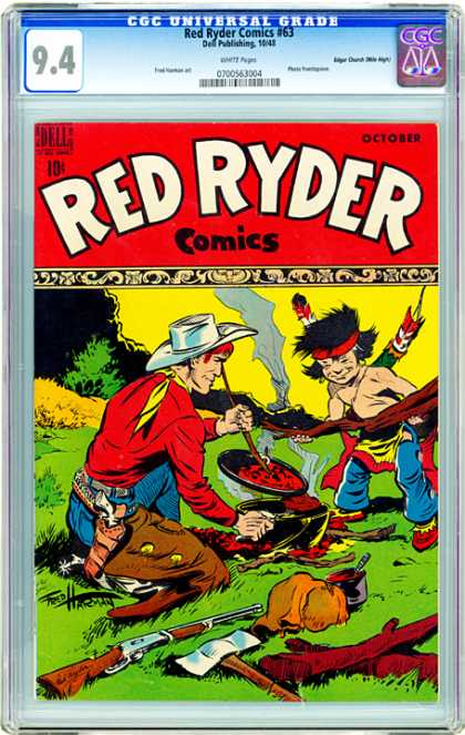 CGC Graded Comics - Red Ryder Comics #63 (CGC) - Cowboy - Indian Boy W Feather - Cooking - Pistol In Holster - Rifle