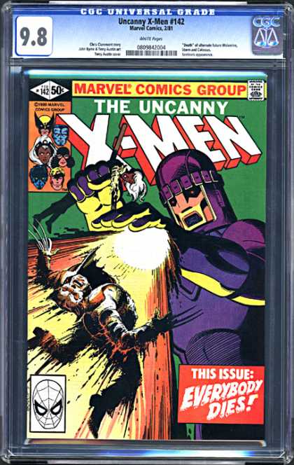Classic - All X Men - Marvel Comics - Spiderman Stamp - Everybody Dies CGC Graded Comics - Uncanny X-Men #142 (CGC) - Classic - All X Men - Marvel Comics - Spiderman Stamp - Everybody Dies