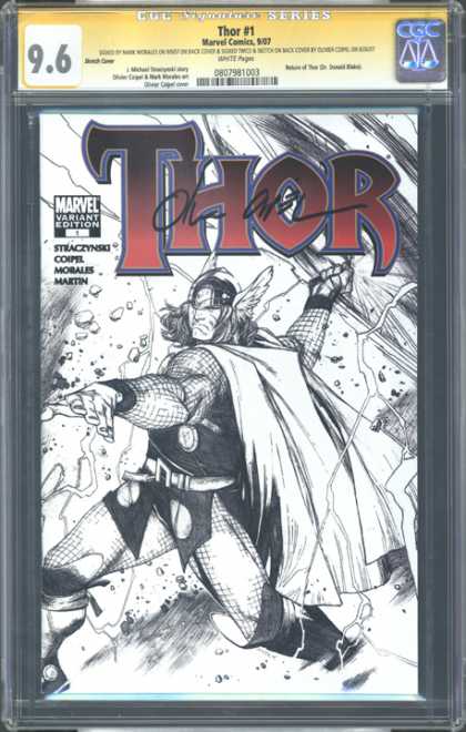 CGC Graded Comics - Thor #1 (CGC) - Thor - 1 - Black And White - Signed - Winged Helmet