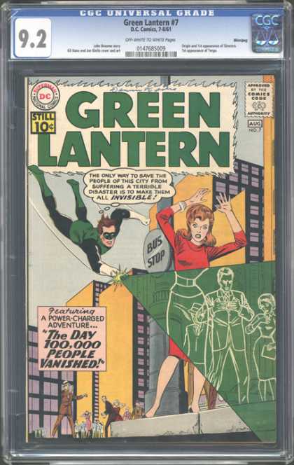 CGC Graded Comics - Green Lantern #7 (CGC) - The Day 100000 People Vanished - Invisibility Device - Citizens - Bus Stop - Hero