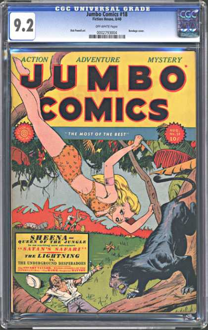 CGC Graded Comics - Jumbo Comics #18 (CGC) - Sheena - Jungle - Panther - Satans Safari - The Lightning