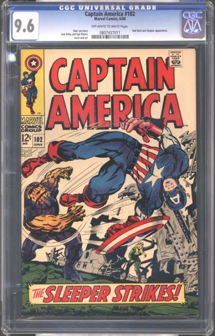 CGC Graded Comics - Captain America #102 (CGC) - Captain America - Marvel Comics - Red Boots - Red Gloves - Steel Sculpture