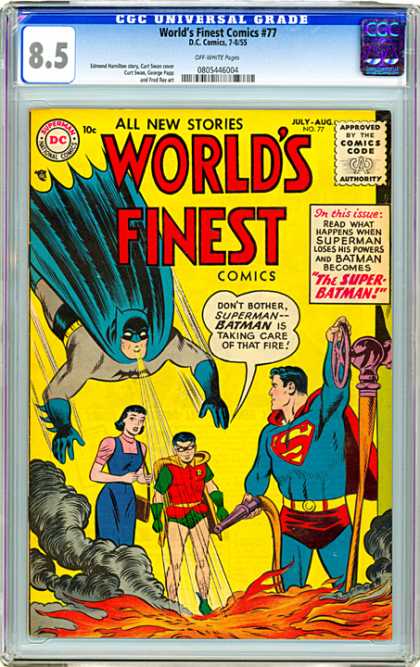 CGC Graded Comics - World's Finest Comics #77 (CGC) - Batman - Superman - Robin - 10u00a2 - The Super-batman