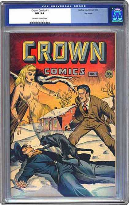 CGC Graded Comics - Crown Comics #1 (CGC) - Pratically Nude Female Ghost - Black Cat - Man Attacked - Winter - Cabin