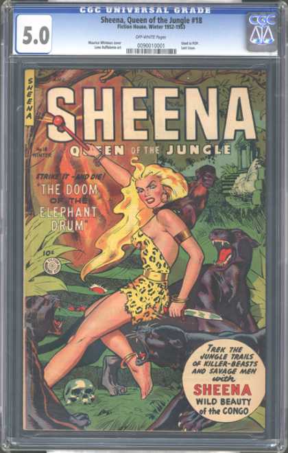 CGC Graded Comics - Sheena, Queen of the Jungle #18 (CGC) - Panther - Monkey - Blond - Scull - Jungle