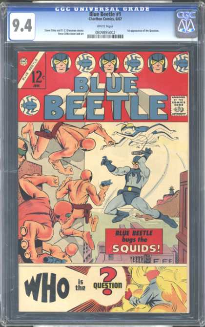 CGC Graded Comics - Blue Beetle #1 (CGC) - Blue Beetle - Approved By The Comics Code Authority - Gun - Blue Beetle Bugs The Squids - Who Is The Question