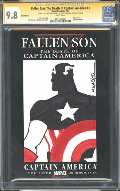 CGC Graded Comics - Fallen Son: The Death of Captain America #3 (CGC) - Jeph Loeb - John Romita Jr - Profile - Black And White - Red
