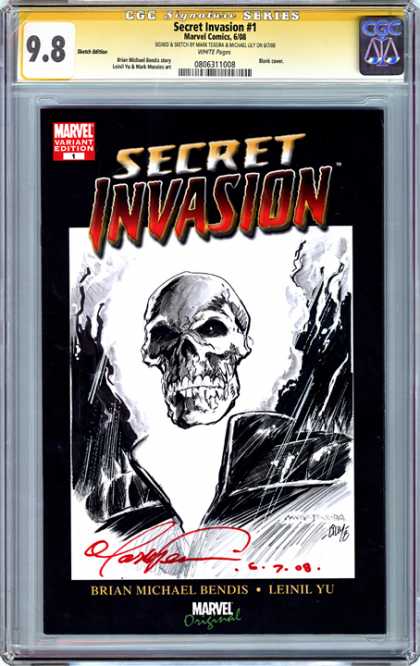 CGC Graded Comics - Secret Invasion #1 (CGC) - Marvel - Secret Invasion - Skull - Smoking - Black And White