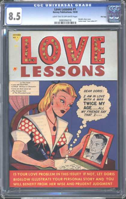 CGC Graded Comics - Love Lessons #1 (CGC) - Love Lessons - Blonde - Picture Of Man - Letter - Blue Wall
