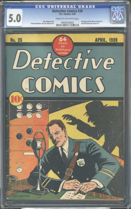CGC Graded Comics - Detective Comics #26 (CGC) - Policeman - Badge - Bad Guys Shadow - Microphone - Paper