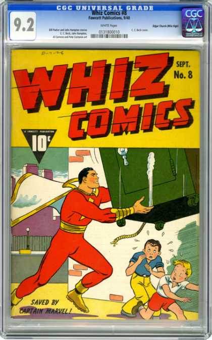 CGC Graded Comics - Whiz Comics #8 (CGC) - Kids - Falling Safe - Superhero - 10 Cents - September