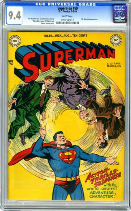 CGC Graded Comics - Superman #59 (CGC) - Men In Suits - Spinning - Worlds Greatest Adventure Character - Action Thrills Suspense - No 59