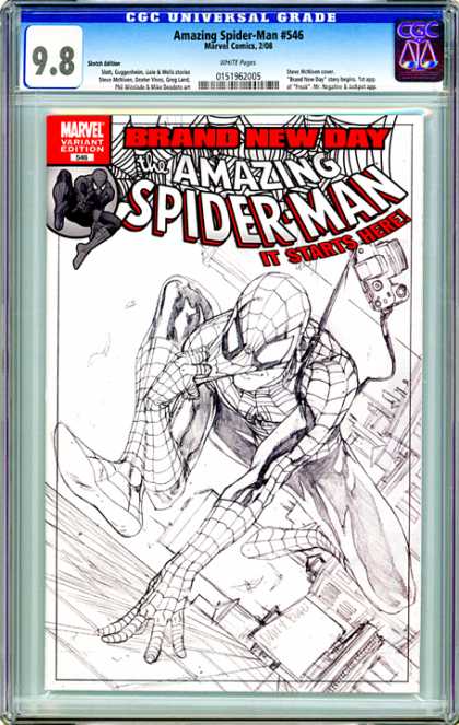 CGC Graded Comics - Amazing Spider-Man #546 (CGC) - Brand New Day - Black And White - Web - Side Of Building - Camera