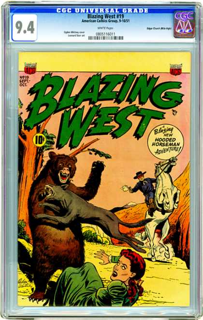 CGC Graded Comics - Blazing West #19 (CGC) - Blazing West - Hooded Horseman - Bear - Horse - Woman