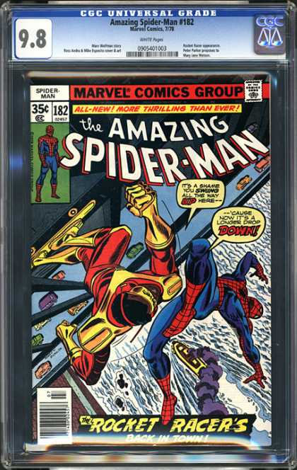 CGC Graded Comics - Amazing Spider-Man #182 (CGC) - Spiderman - Rocket Racers - Skateboard - Gold Costume - Falling
