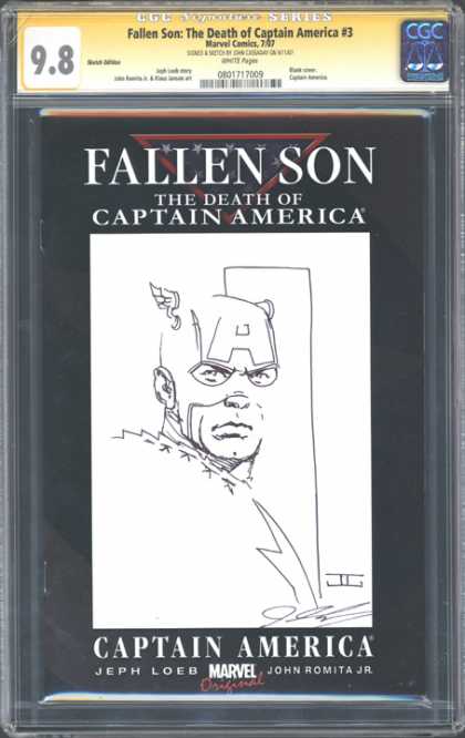 CGC Graded Comics - Fallen Son: The Death of Captain America #3 (CGC) - Captain America - Line Drawing - Face Mask - Wing Helmet - Letter A