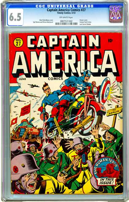 CGC Graded Comics - Captain America Comics #27 (CGC) - Captain America - Costume - The Human Torch - Soldiers - Battle