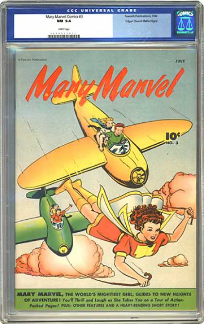 CGC Graded Comics - Mary Marvel Comics #3 (CGC) - Mary Marvel - Airplane - Flying - Cape - Glider