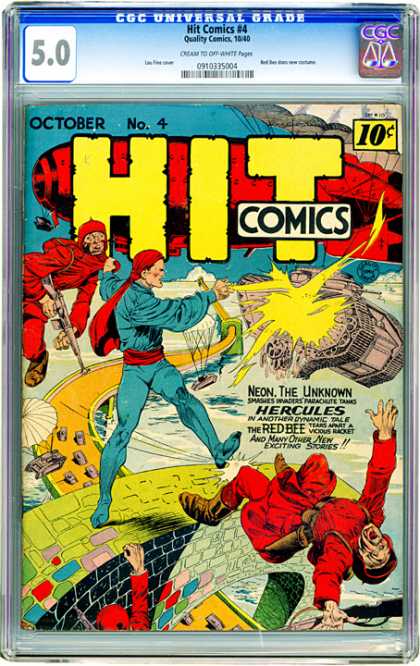 CGC Graded Comics - Hit Comics #4 (CGC) - Neon The Unknown - Hercules - Red Bee - Parachutes - Brick Wall