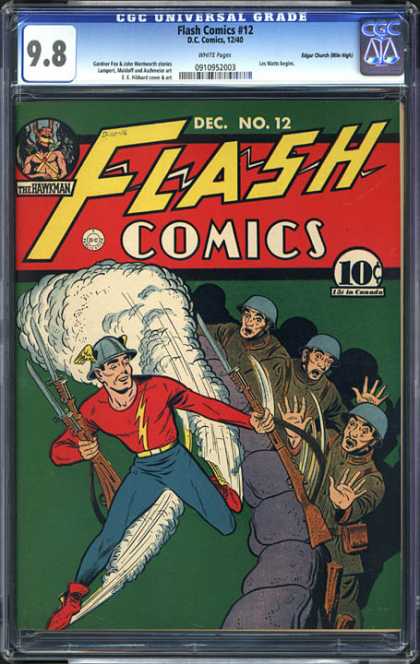 CGC Graded Comics - Flash Comics #12 (CGC) - Flash - Soldiers - Rifles - Smoke - Bags