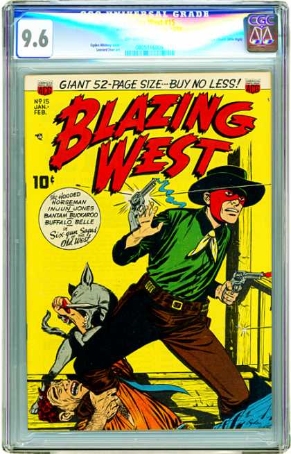 CGC Graded Comics - Blazing West #15 (CGC) - Hooded Horseman - Injun Jones - Bantam Buckaroo - Buffalo Belle - Revolver