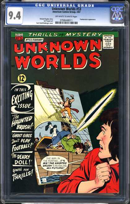 CGC Graded Comics - Unknown Worlds #53 (CGC) - The Haunted Brush - Walking The Plank - Pirate - The Deadly Doll - Painting On Canvas