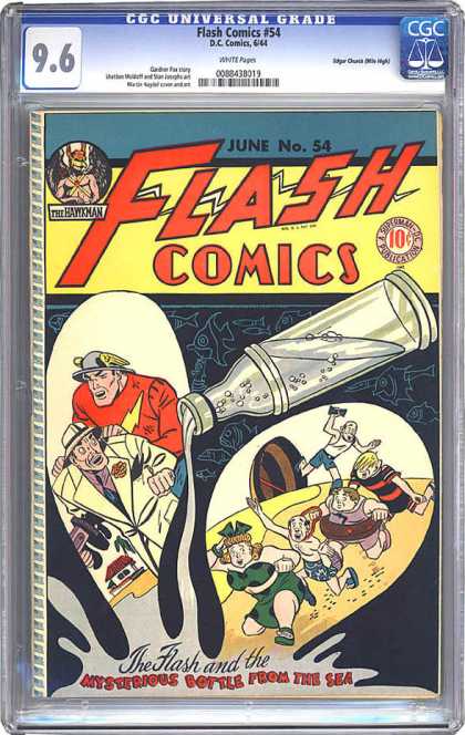 CGC Graded Comics - Flash Comics #54 (CGC) - Beach - People - One Red Man - House - Bottle